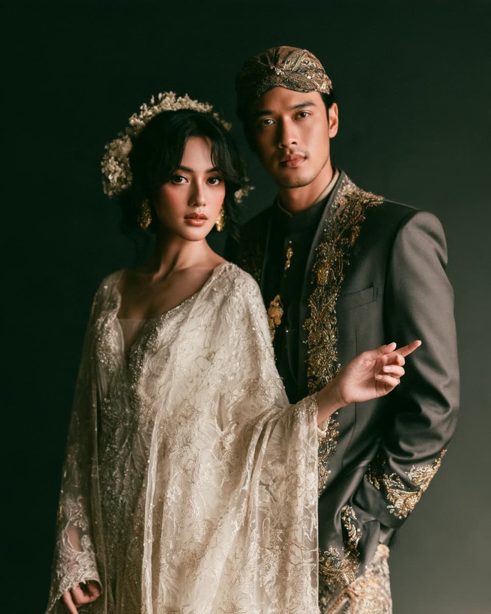 Sekar dan Arya berpose dalam busana pengantin Jawa
